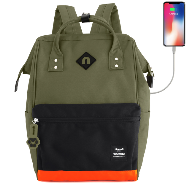 Plecak Himawari 9004 na laptopa 14,1&quot; z USB - Kolor: 4. wojskowa zieleń-czarny