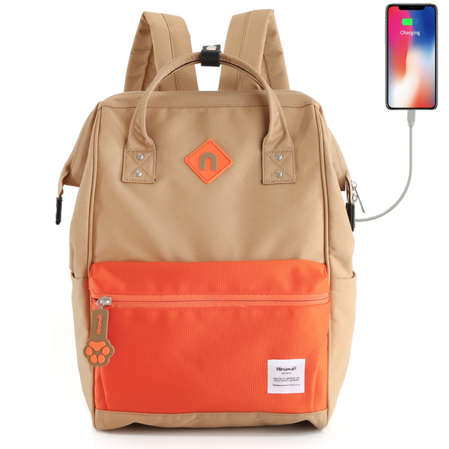 Plecak Himawari 9004 na laptopa 14,1&quot; z USB - Kolor: 5. camelowo-pomarańczowy