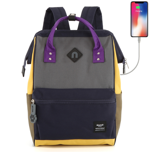 Plecak Himawari 9004 na laptopa 14,1&quot; z USB - Kolor: 6. grafitowo-granatowo-żółty