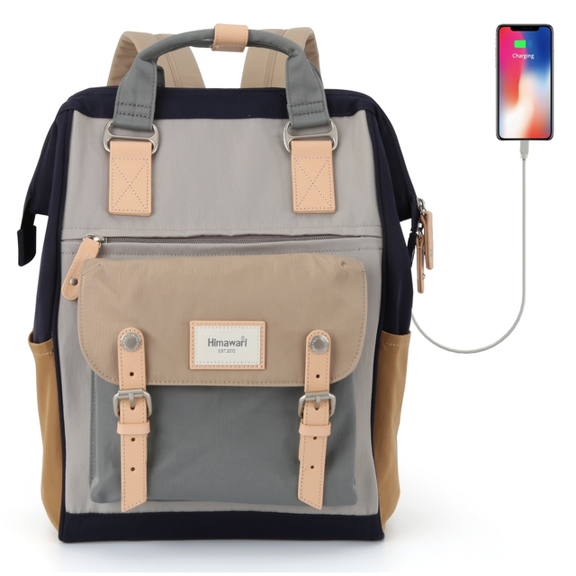 Plecak Himawari 9018 na laptopa 14-15&quot; z USB - Kolor: 01. szaro-kawowo-granatowy