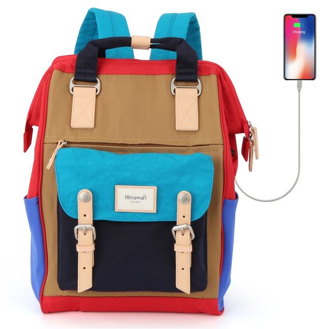 Plecak Himawari 9018 na laptopa 14-15&quot; z USB - Kolor: 02. brązowo-niebiesko-czerwony