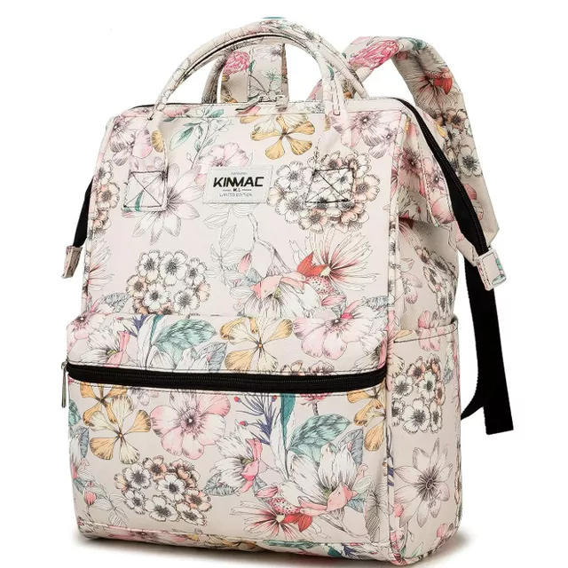 Plecak damski Kinmac na laptopa 15,6&quot; wzory - Kolor: 4. Flowers (szare wnętrze)