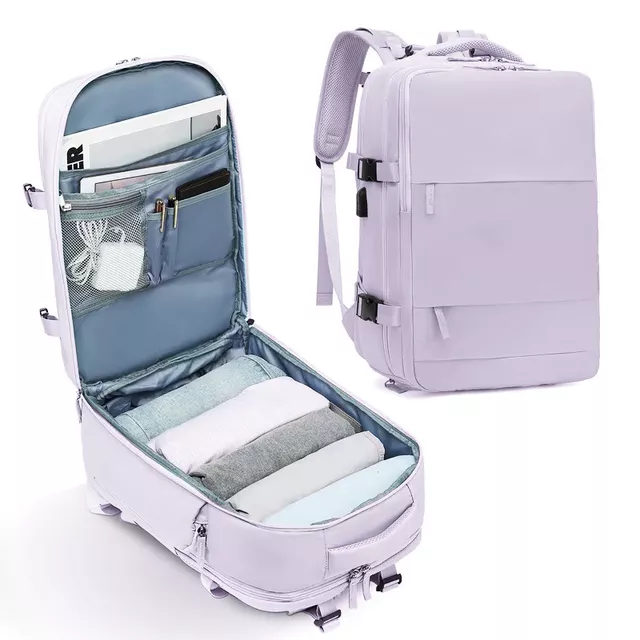 Plecak do samoloru na laptopa 15,6&quot; z USB 40 x 25 x 20 cm Ryanair - Kolor: pastelowy fiolet