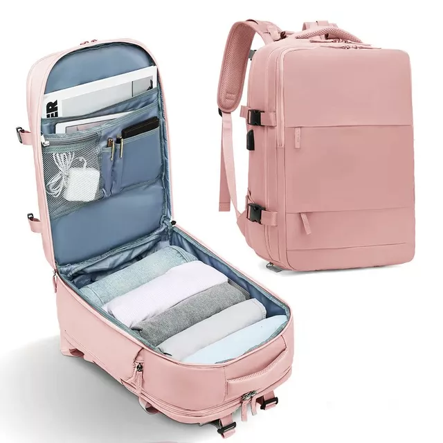 Plecak do samoloru na laptopa 15,6&quot; z USB 40 x 25 x 20 cm Ryanair - Kolor: różowy