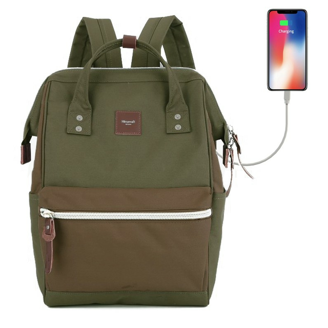 Plecak Himawari Sorrel HM1881 na laptopa 13,3&quot; z USB - Kolor: 35. ciemnozielony/ciemnobrązowy